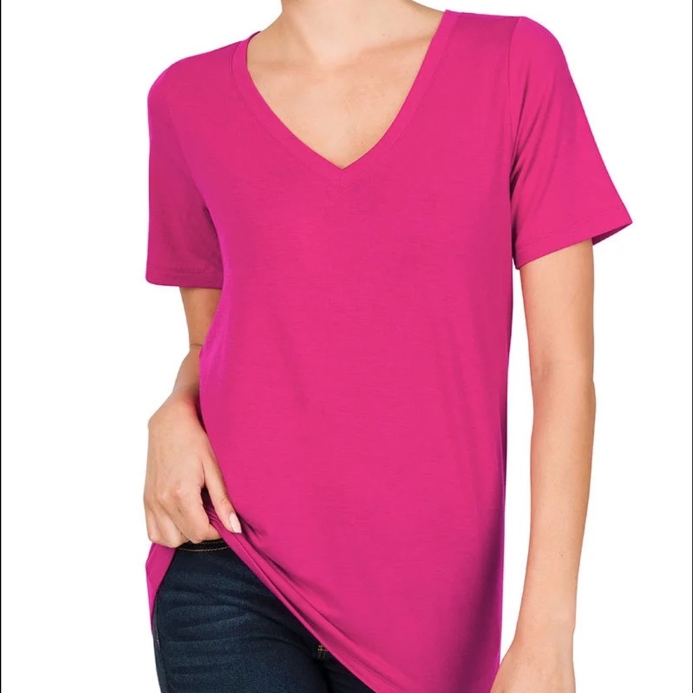 Old Navy Bright Pink V-Neck Tee